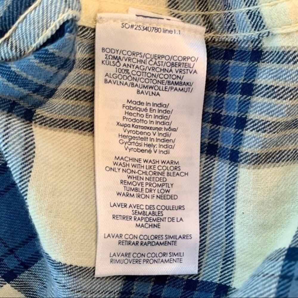 Chaps Pearl Snap Western Blue Plaid Button Down Flannel Shirt M - Picture 10 of 11